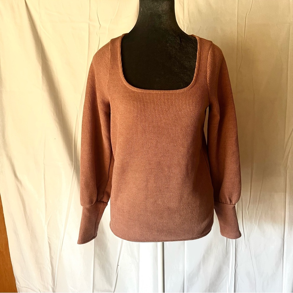 Madewell pink/brown Square Neck Shirt with Balloon Sleeves